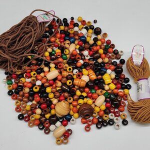 Assorted Wood Craft Beads & Crochet Cord Multicolor and Sizes